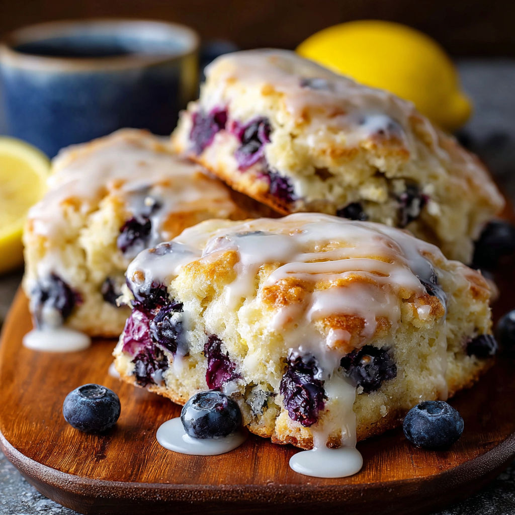 A delicious blueberry cake with a lemon glaze.