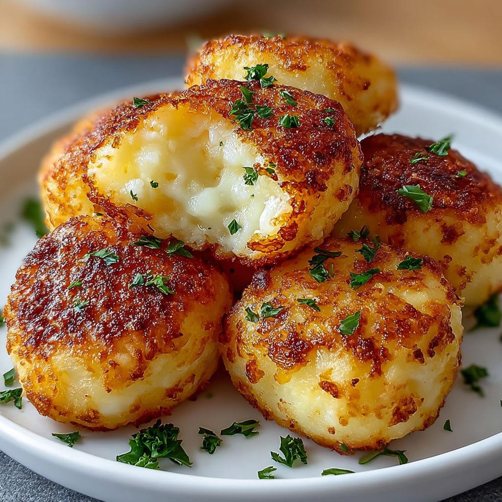 A plate of crispy mashed potato cheese bites, ready to be enjoyed.